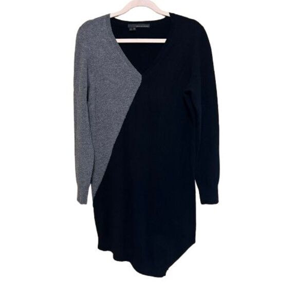 360 Cashmere Wool Blend Tunic Sweater Dress Colorblock Black Gray Womens Medium - Picture 2 of 6